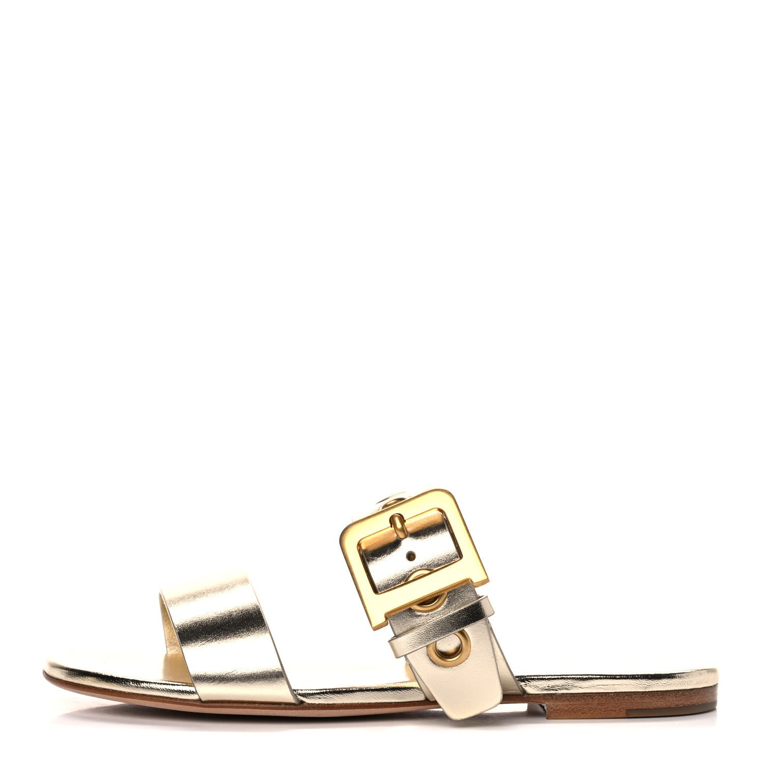 Christian Dior Laminated Calfskin D-Dior Slide Flat Sandals 35.5 Pale Gold 1 of 12