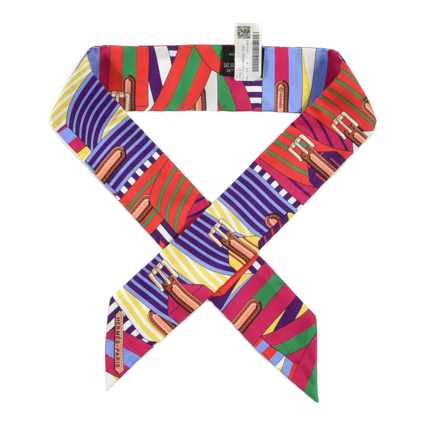 Hermes Silk Sangles Twilly Violet Rouge Vert 1 of 3