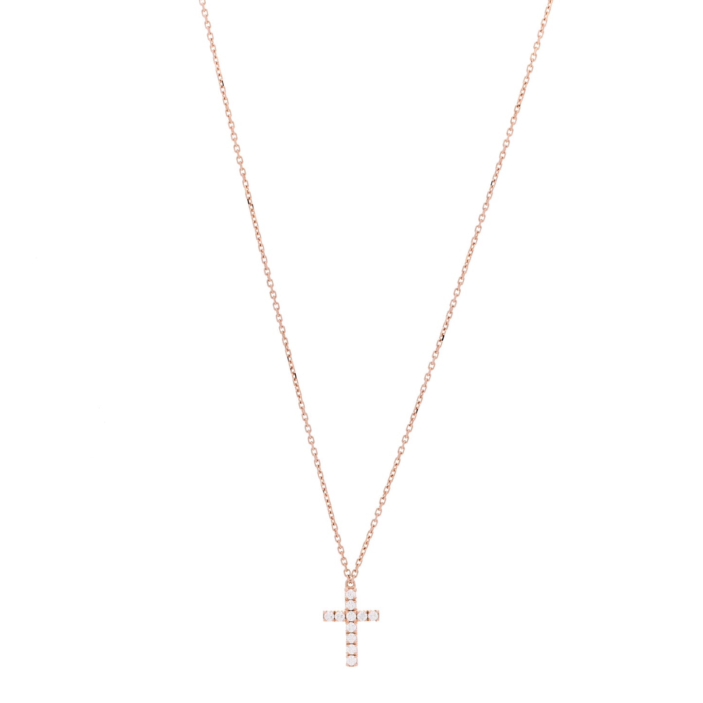 18K Pink Gold Diamond Symbols Cross Pendant Necklace