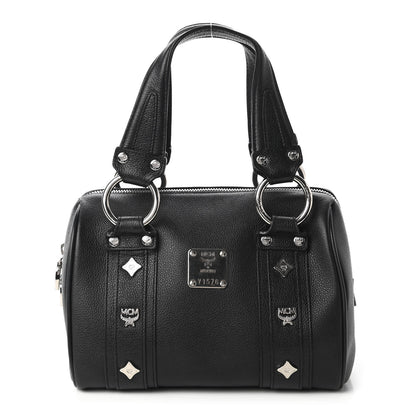 MCM Grained Calfskin Studded Boston Bag Black 1 of 9