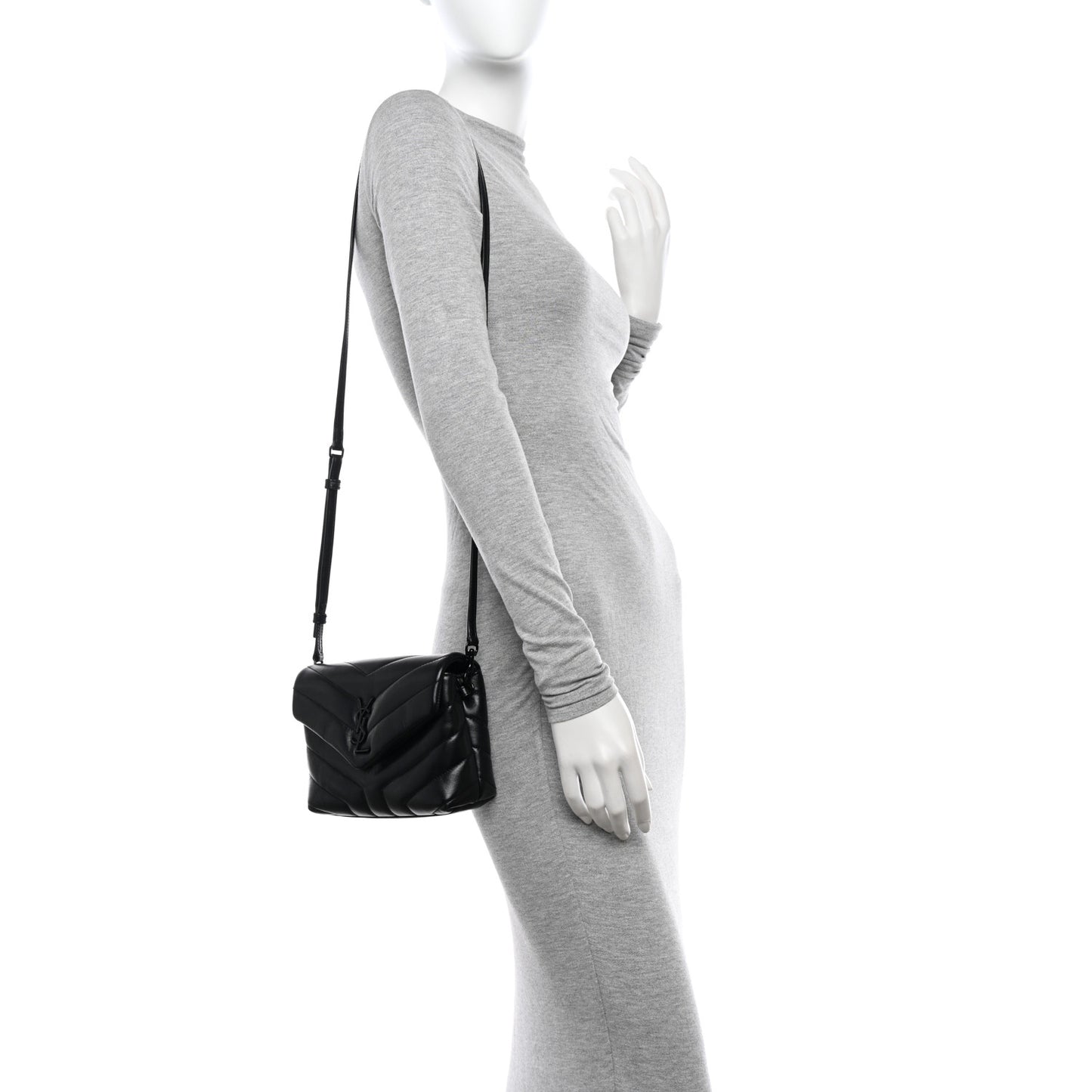 Calfskin Y Quilted Monogram Monochrome Toy Loulou Crossbody Bag Black