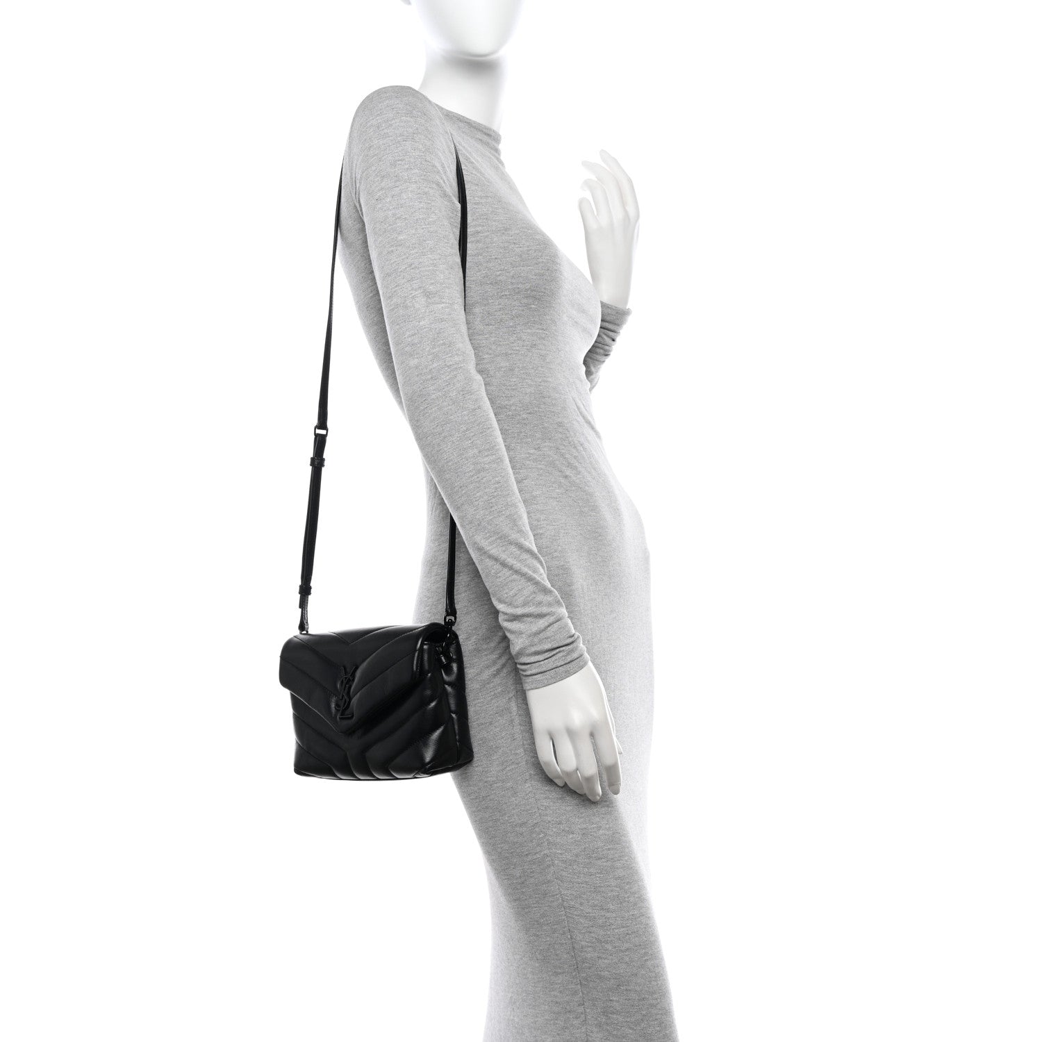 Saint Laurent Calfskin Y Quilted Monogram Monochrome Toy Loulou Crossbody Bag Black 2 of 11