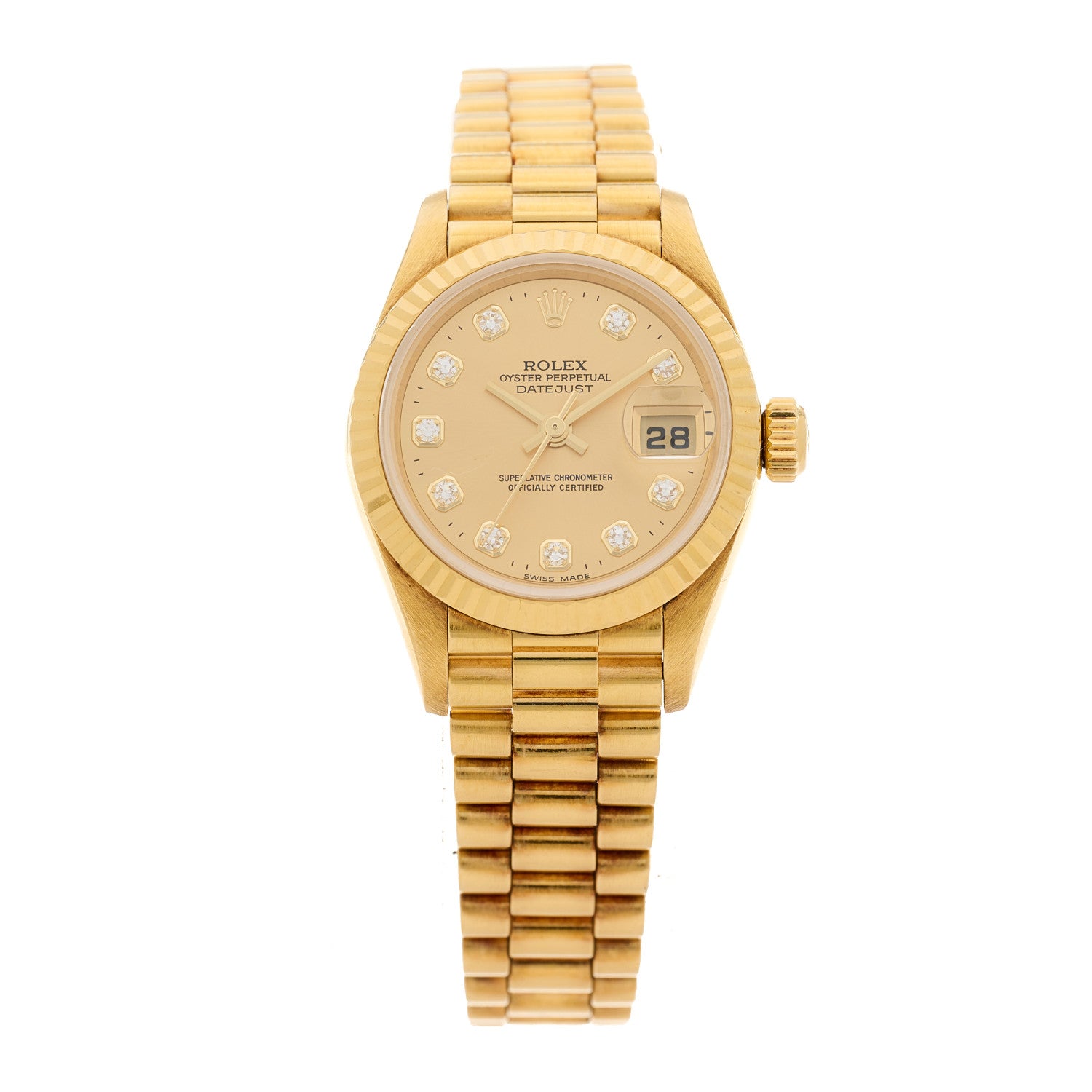 Rolex 18K Yellow Gold Diamond 26mm Datejust President Watch Champagne 79178 1 of 4