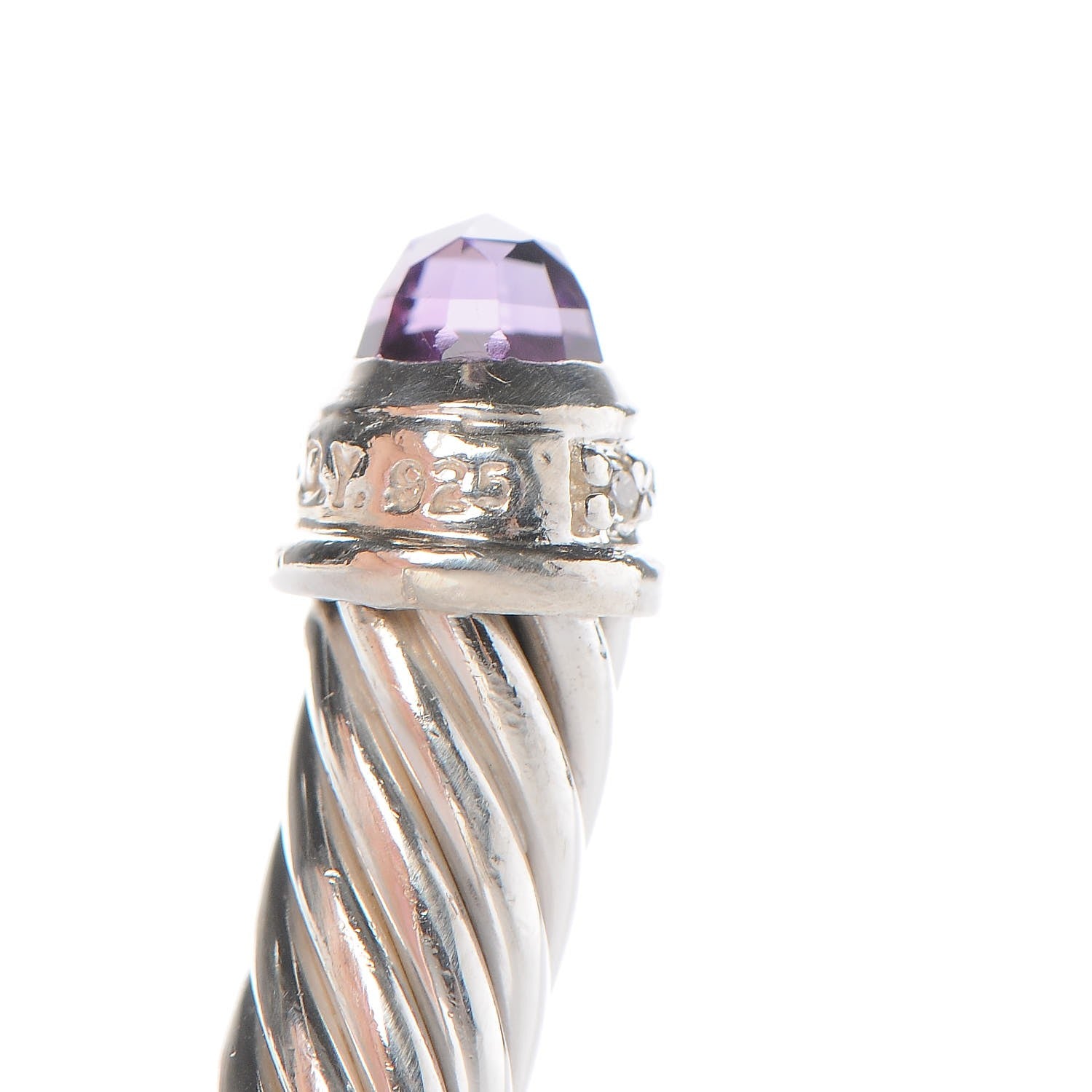 David Yurman Sterling Silver Diamond Amethyst 5mm Cable Classics Bracelet 4 of 5