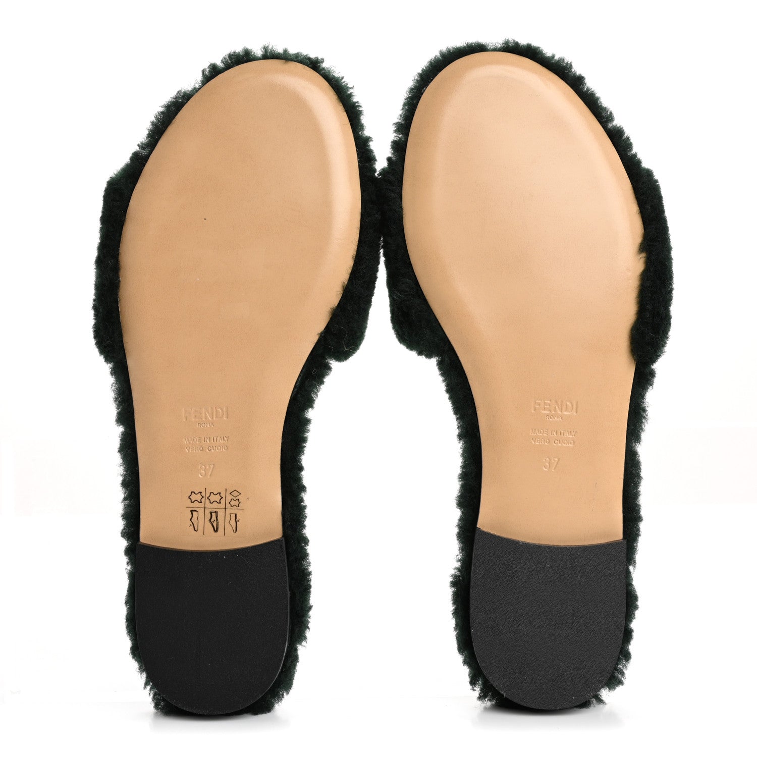 Fendi Shearling FF Baguette Slide Sandals  37 Salvia Green 6 of 8