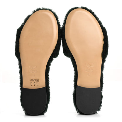 Fendi Shearling FF Baguette Slide Sandals  37 Salvia Green 6 of 8