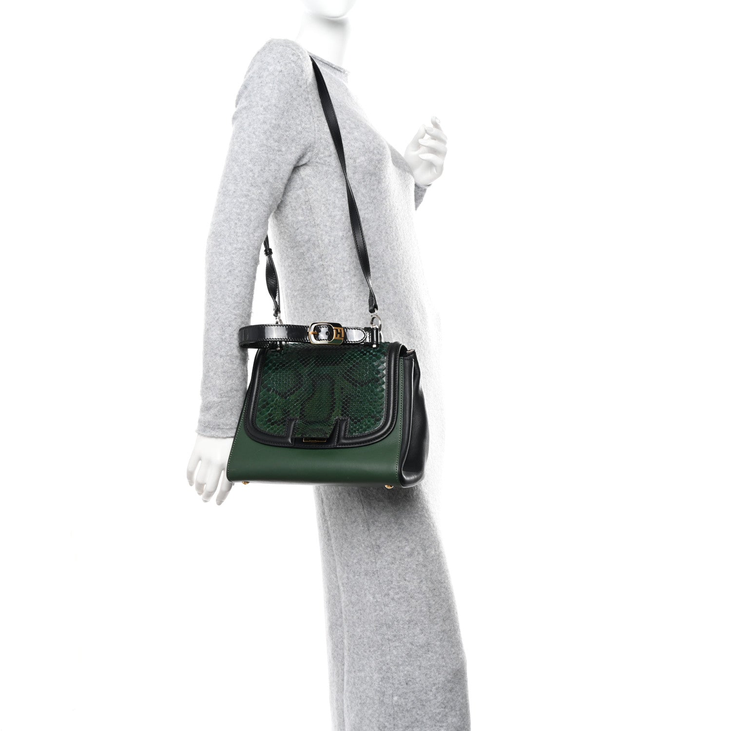 Fendi Snakeskin Calfskin Silvana Top Handle Bag 2 of 10