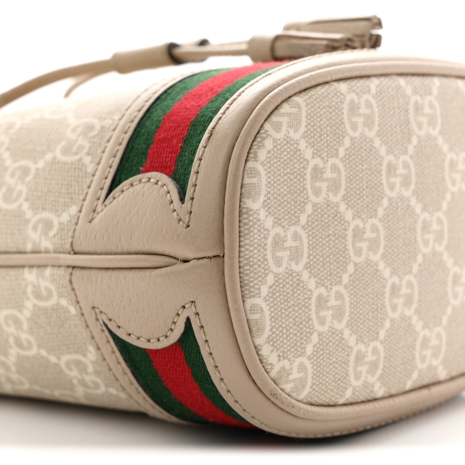 Gucci GG Supreme Monogram Textured Calfskin Web Mini Ophidia Bucket Bag Beige Ebony Mystic White Oatmeal 9 of 14