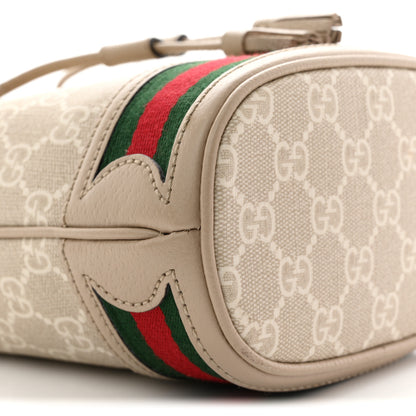 Gucci GG Supreme Monogram Textured Calfskin Web Mini Ophidia Bucket Bag Beige Ebony Mystic White Oatmeal 9 of 14