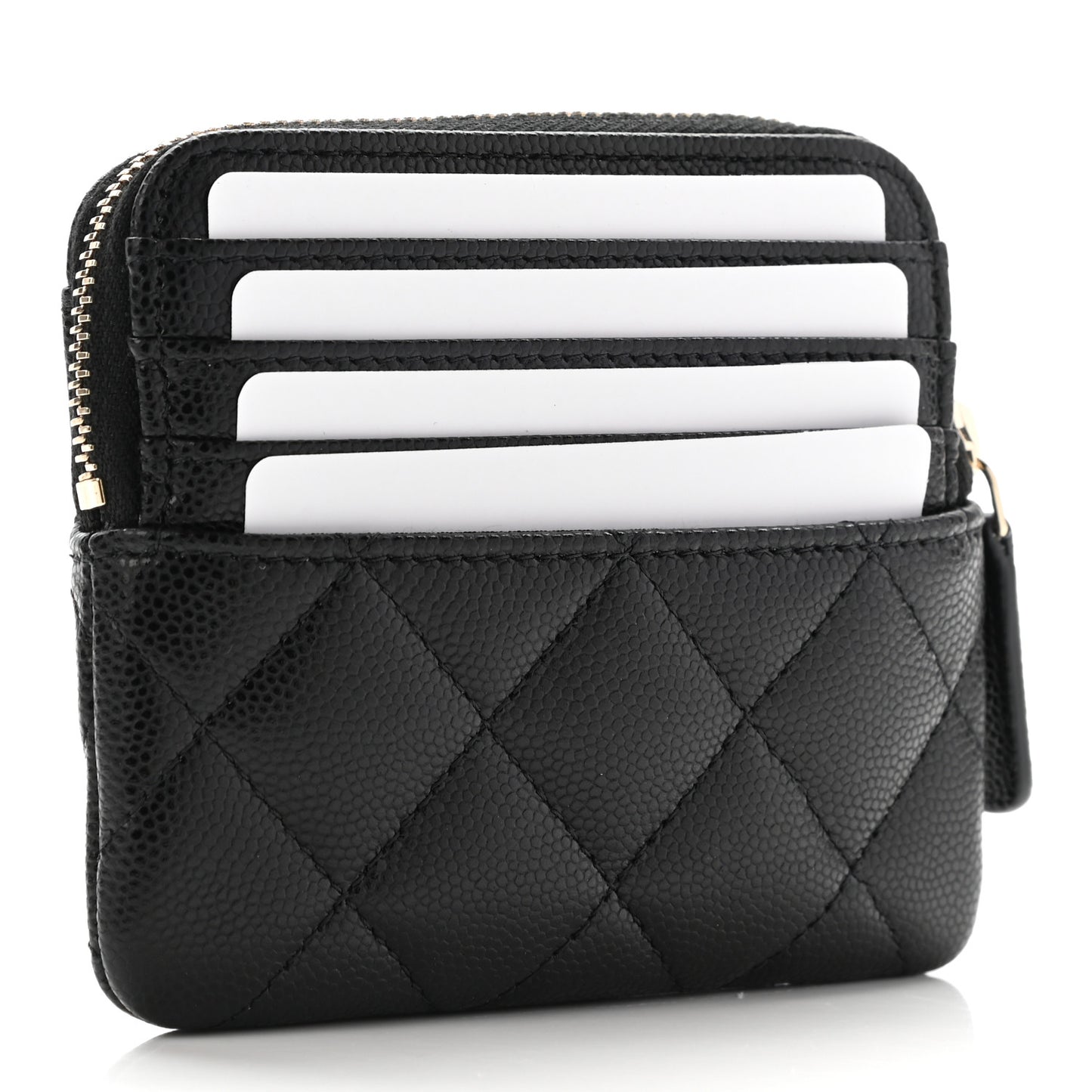 Caviar Quilted Zip Card Holder Wallet Black