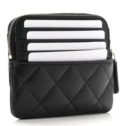 Chanel Caviar Quilted Zip Card Holder Wallet Black 3 of 7