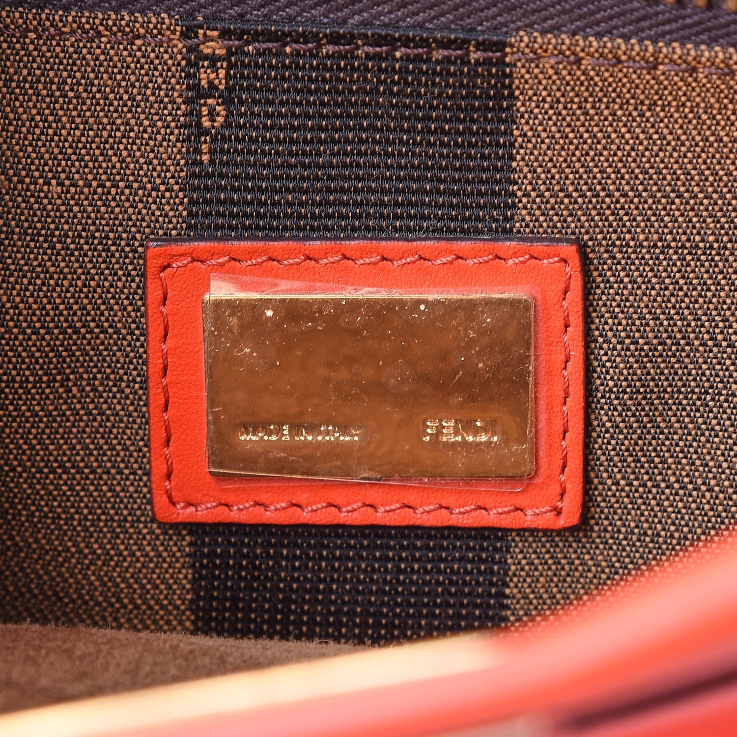 Fendi Vitello Morgan Fabric Jacquard Pequin Medium Peekaboo Iconic Satchel Papavero Tobacco Black 8 of 16