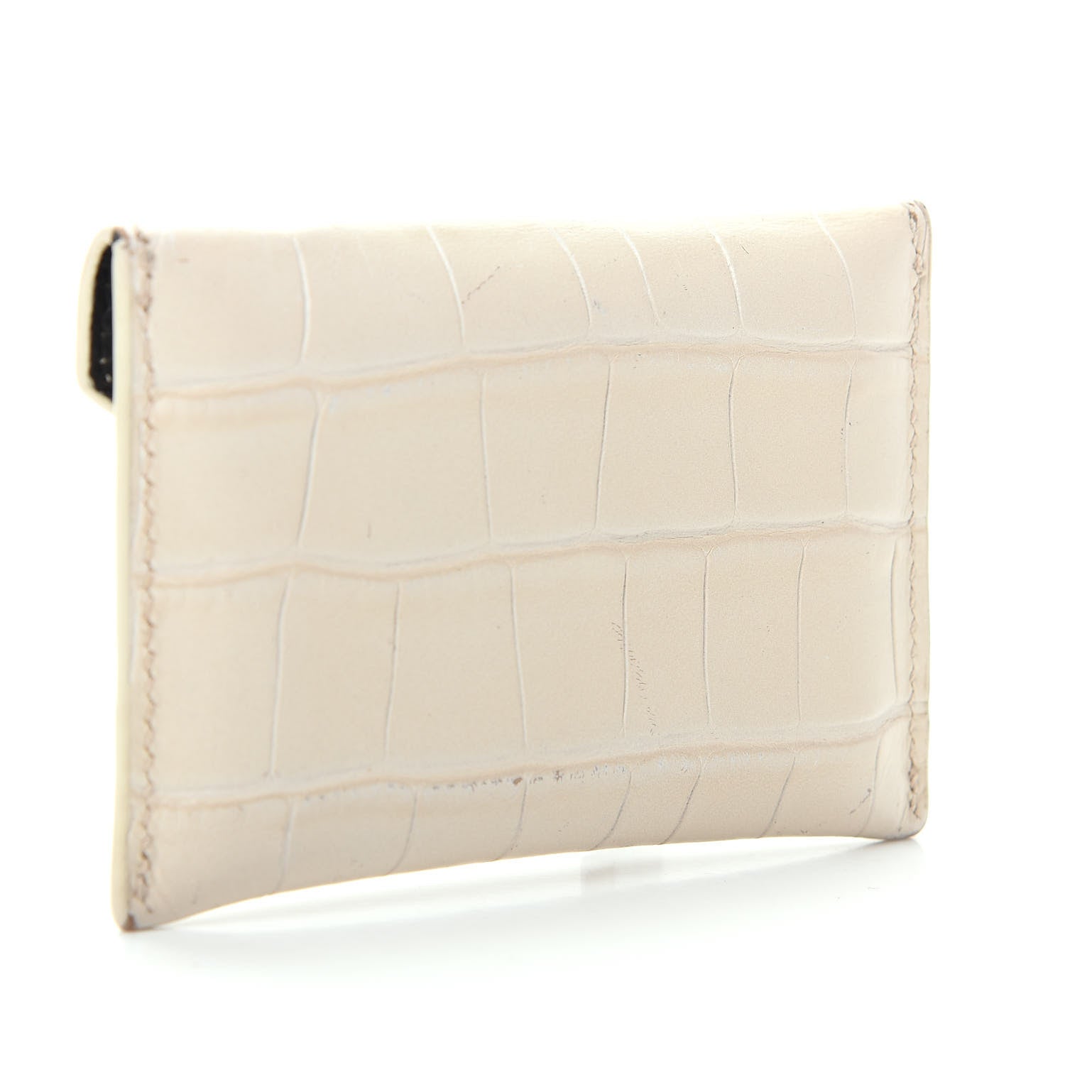 Alexander McQueen Calfskin Crocodile Embossed Skull Envelope Card Holder Cream 3 of 8
