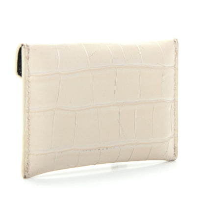 Alexander McQueen Calfskin Crocodile Embossed Skull Envelope Card Holder Cream 3 of 8