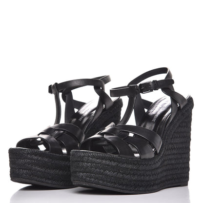 Saint Laurent Calfskin 85 Platform Espadrille Wedge Sandals 36 Black 2 of 8