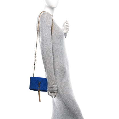 Saint Laurent Suede Small Classic Monogram Kate Tassel Satchel Blue 2 of 11