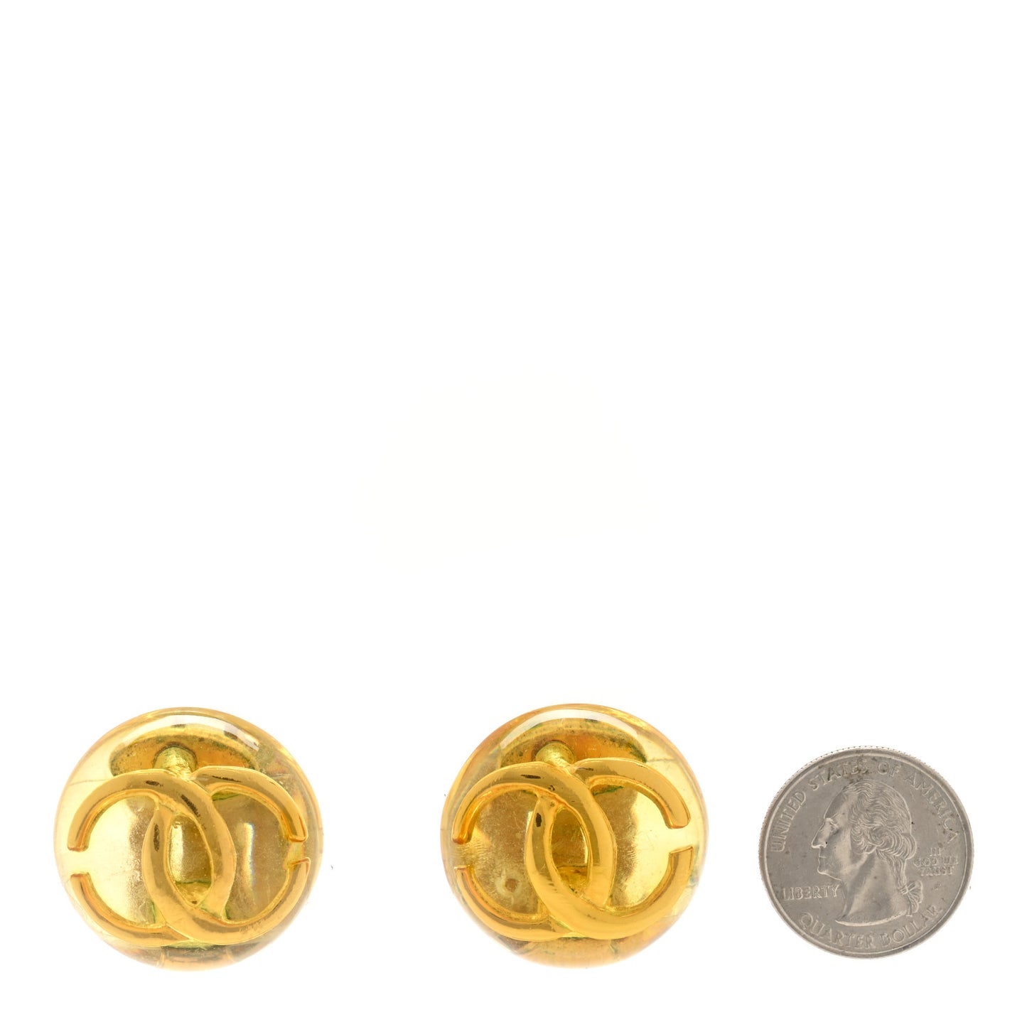 Resin CC Round Clip On Earrings Gold