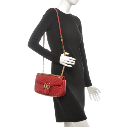Gucci Calfskin Matelasse Small GG Marmont Shoulder Bag Hibiscus Red 2 of 7