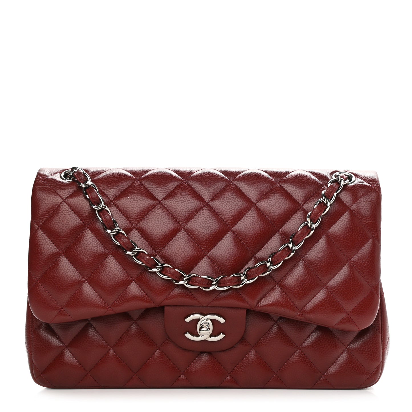 Caviar Quilted Jumbo Double Flap Burgundy
