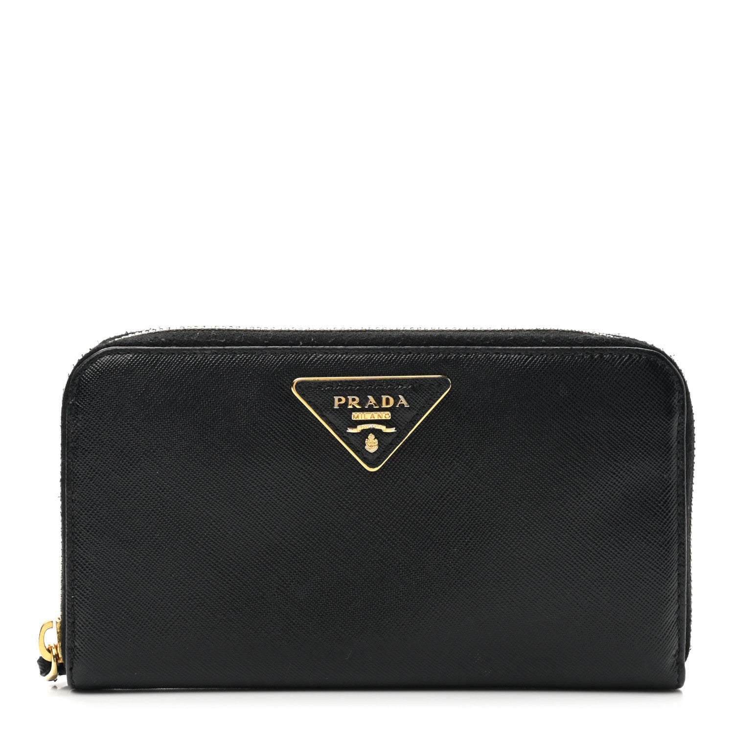 Prada Saffiano Metal Zip Around Wallet Black 1 of 8