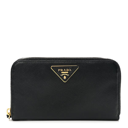 Prada Saffiano Metal Zip Around Wallet Black 1 of 8