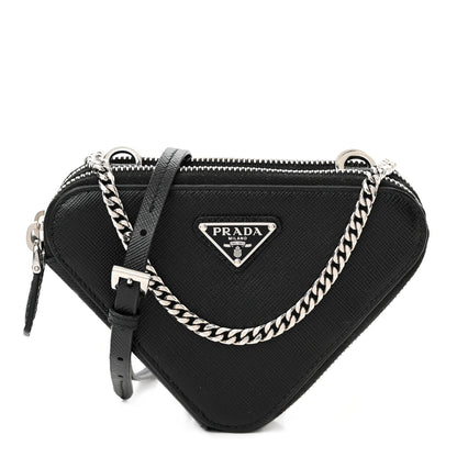 Prada Saffiano Mini Triangle Crossbody Pouch Black 1 of 10
