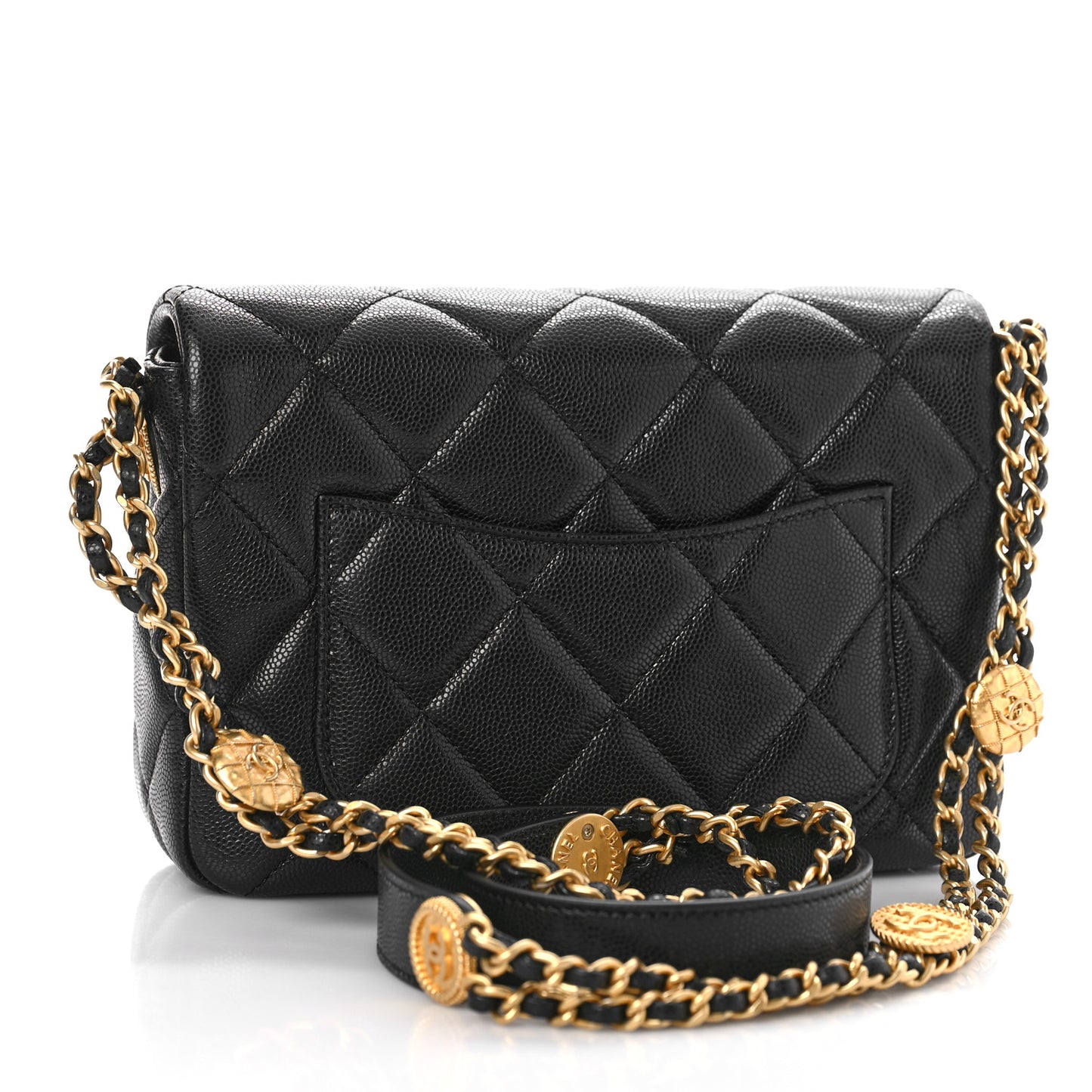 Caviar Quilted Small Twist Your Buttons Flap Black