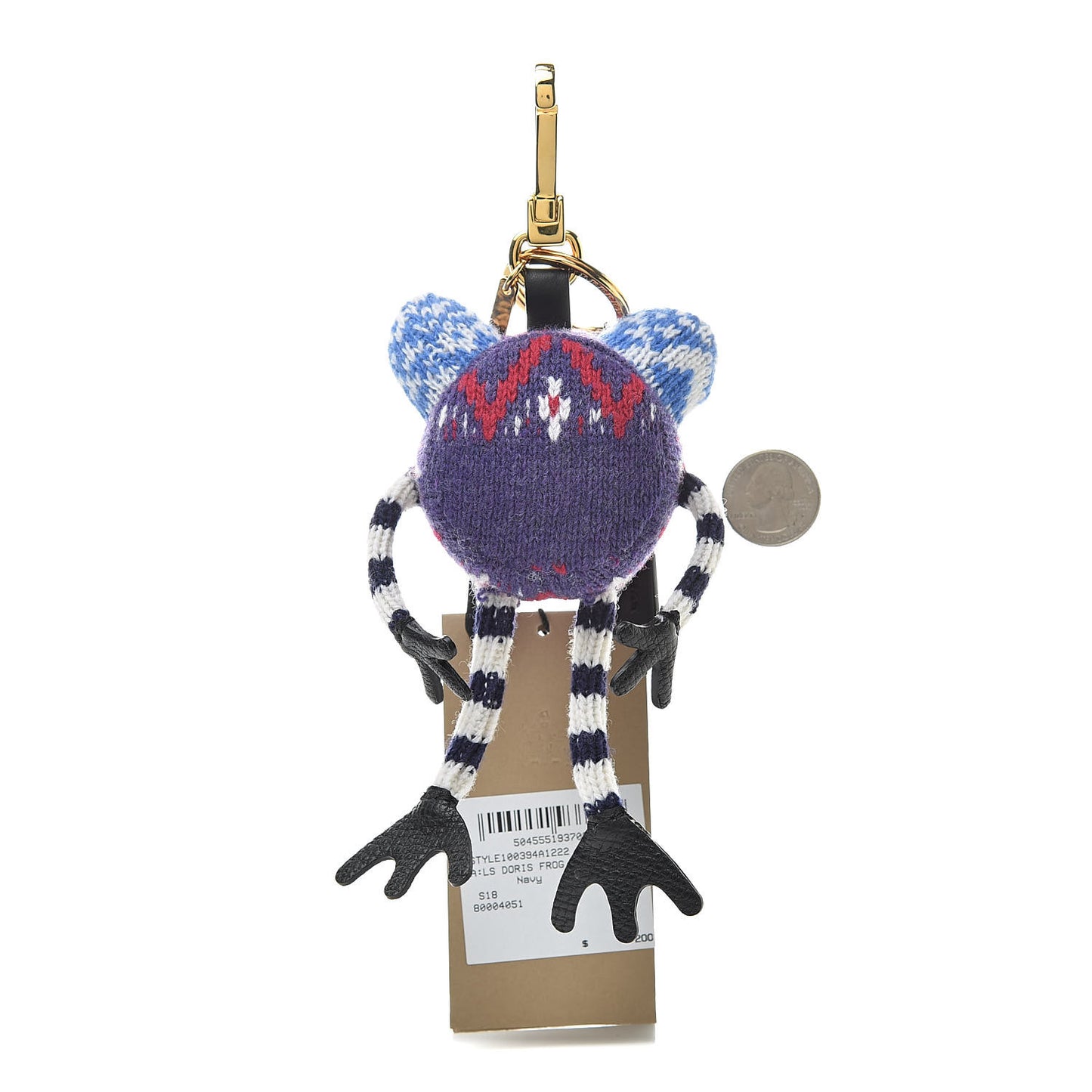 Calfskin Wool Studded Doris The Frog Bag Charm Navy Multicolor