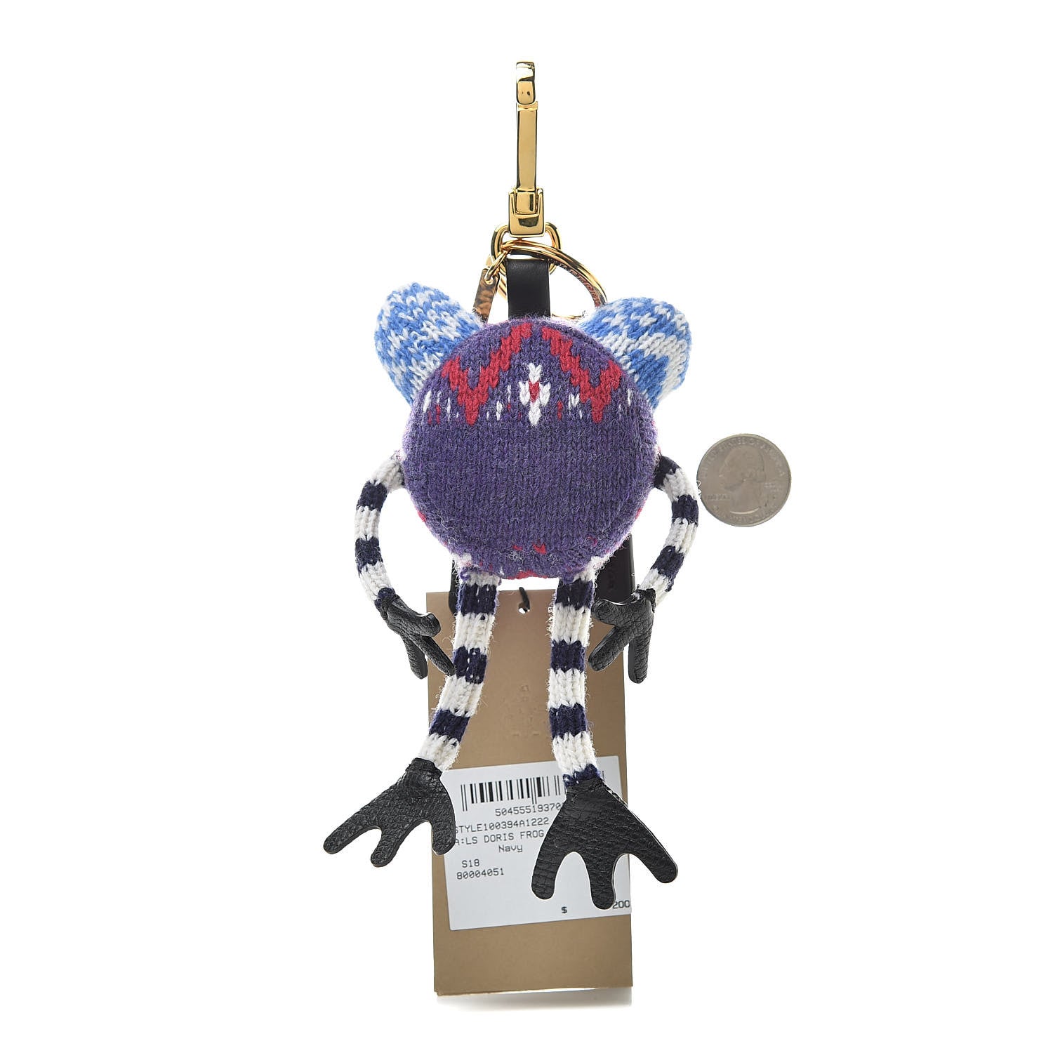 Burberry Calfskin Wool Studded Doris The Frog Bag Charm Navy Multicolor 2 of 3