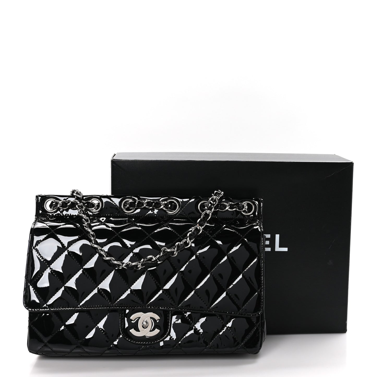 Patent Quilted Jumbo Diagonal CC Flap Black