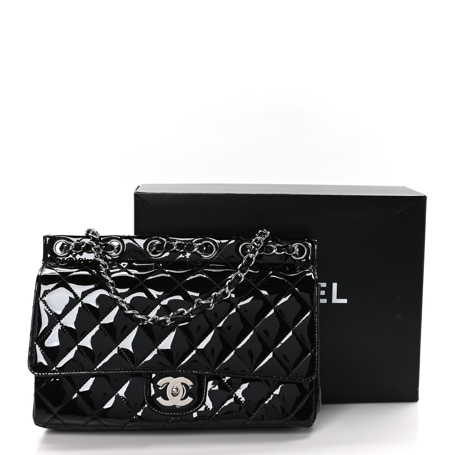 Chanel Patent Quilted Jumbo Diagonal CC Flap Black 11 of 11