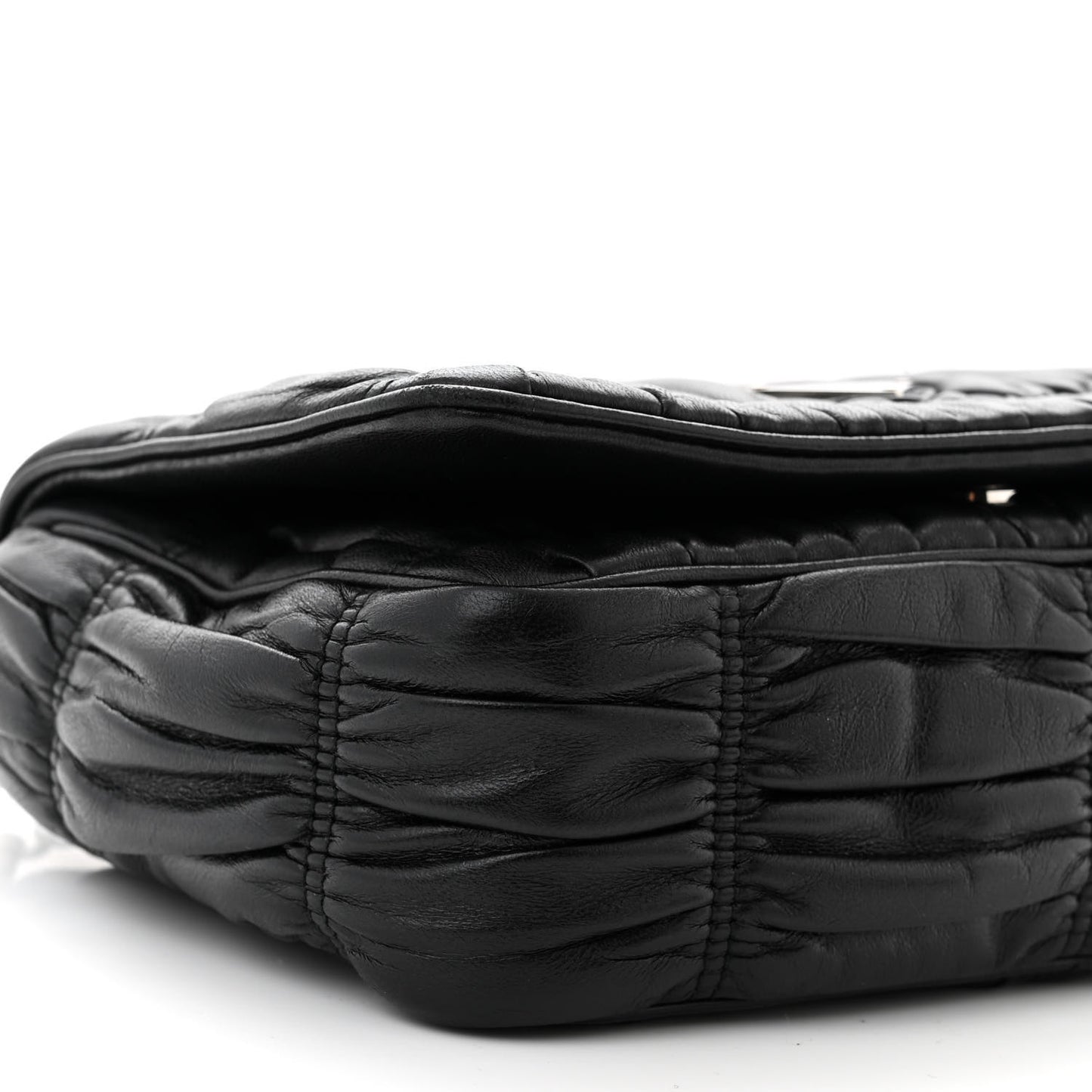 Nappa Gaufre Flap Shoulder Bag Black