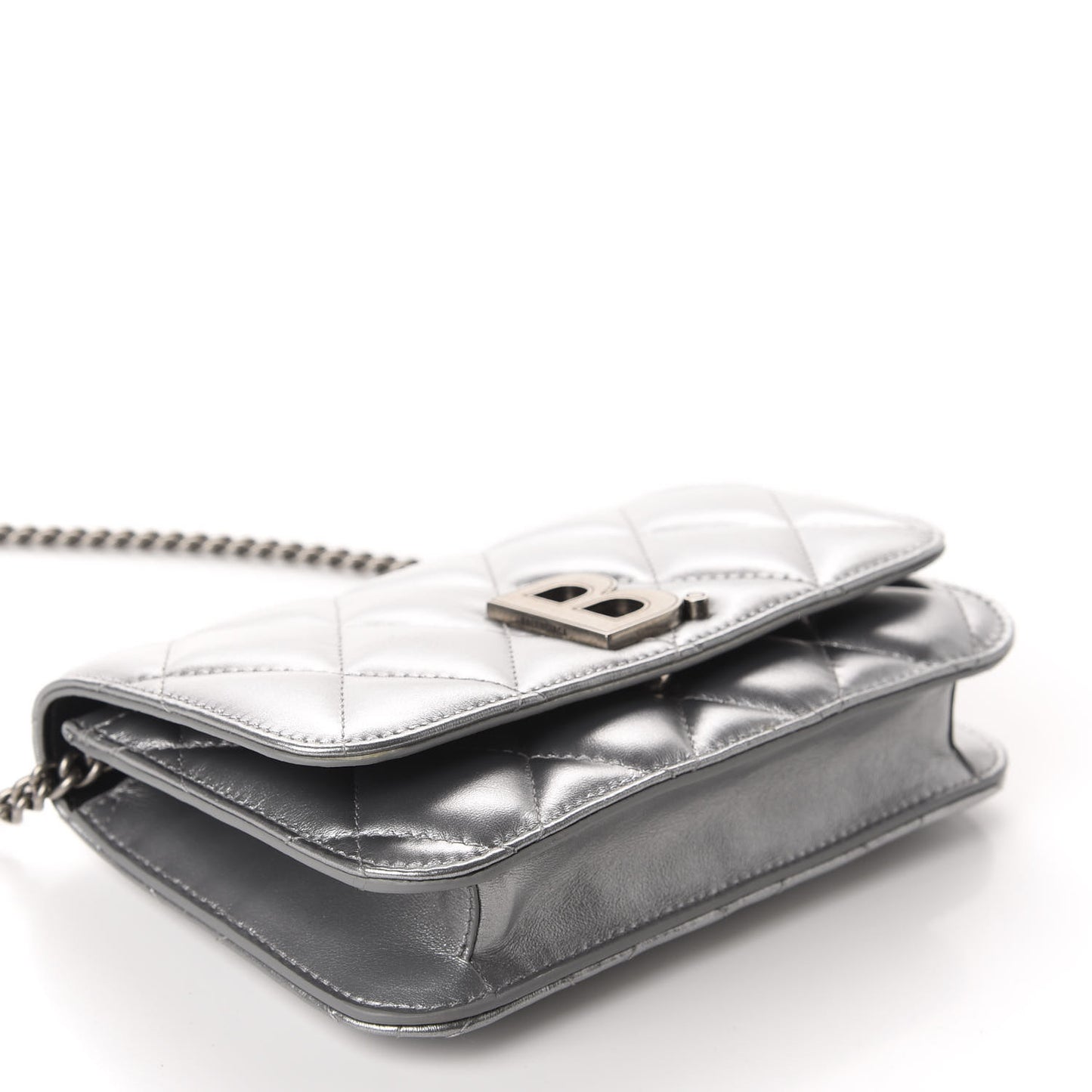 Metallic Calfskin Quilted Touch B Wallet On Chain Silver