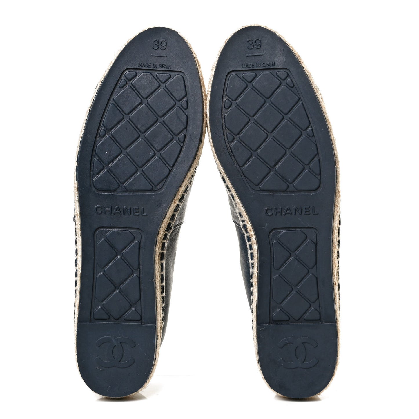Lambskin Shiny Calfskin CC Espadrilles 39 Navy Blue Beige Black