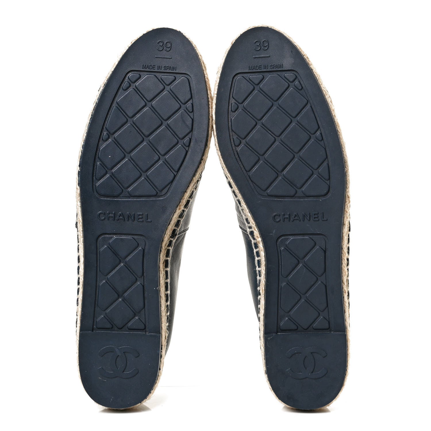 Chanel Lambskin Shiny Calfskin CC Espadrilles 39 Navy Blue Beige Black 7 of 13