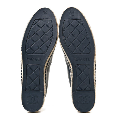 Chanel Lambskin Shiny Calfskin CC Espadrilles 39 Navy Blue Beige Black 7 of 13