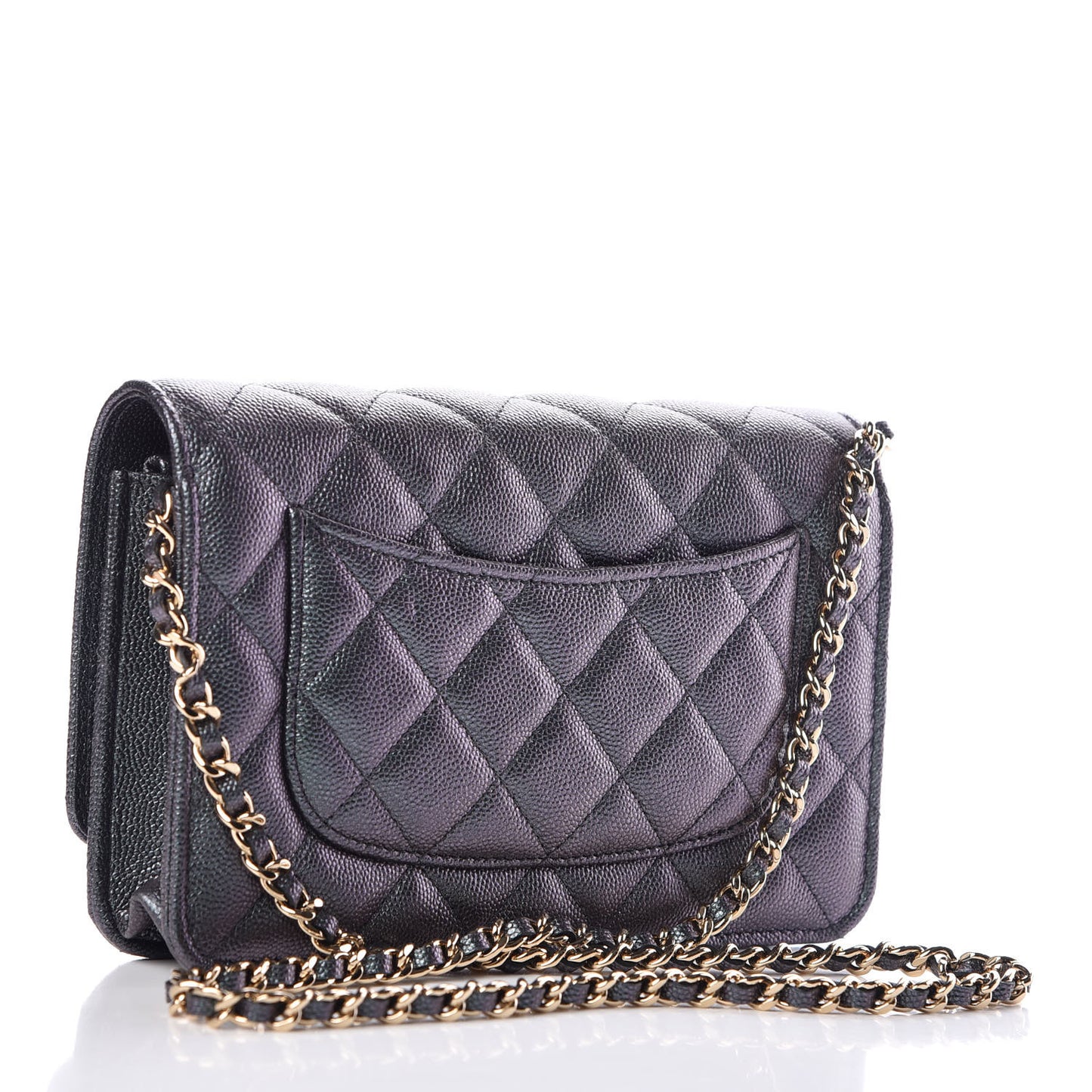 Iridescent Caviar Quilted Wallet On Chain WOC Black
