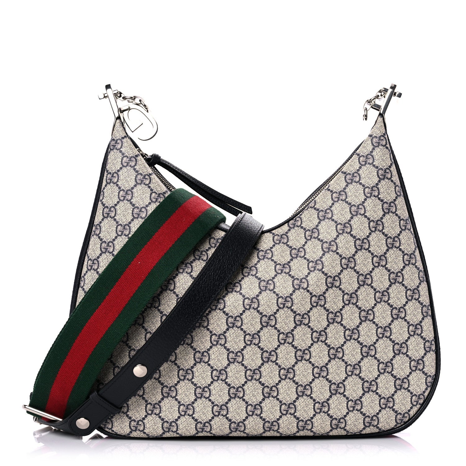 Gucci GG Supreme Monogram Textured Calfskin Web Large Attache Shoulder Bag Beige Blue 3 of 11