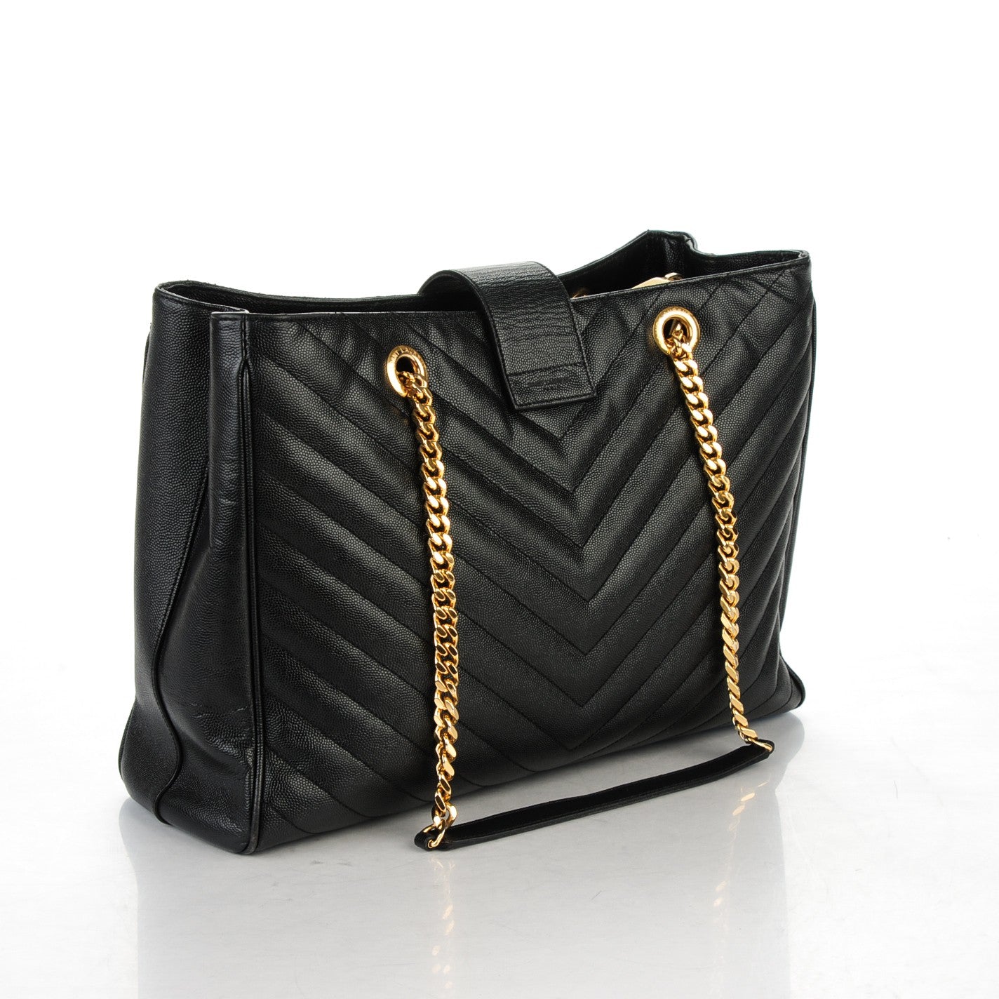Saint Laurent Grain De Poudre Matelasse Chevron Monogram Shopping Bag Black 3 of 8