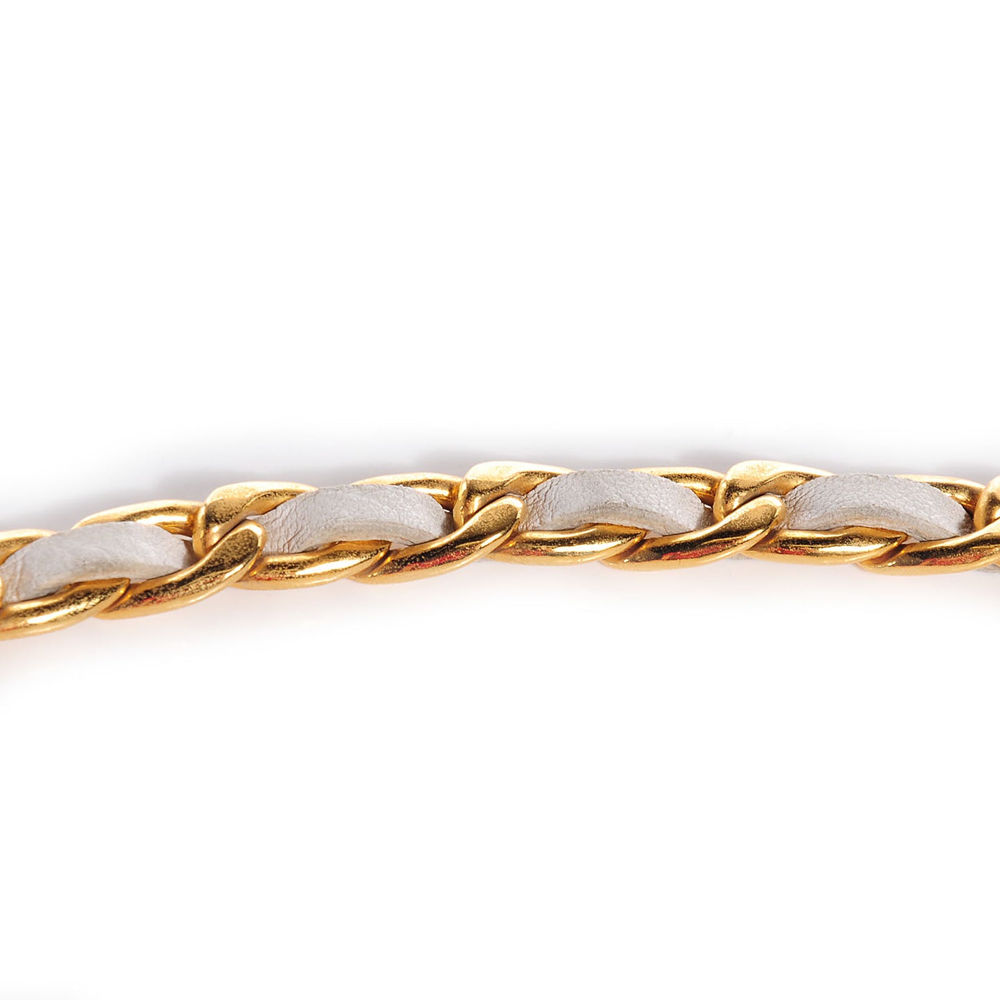 Leather Gold Chain CC Medallion Belt White