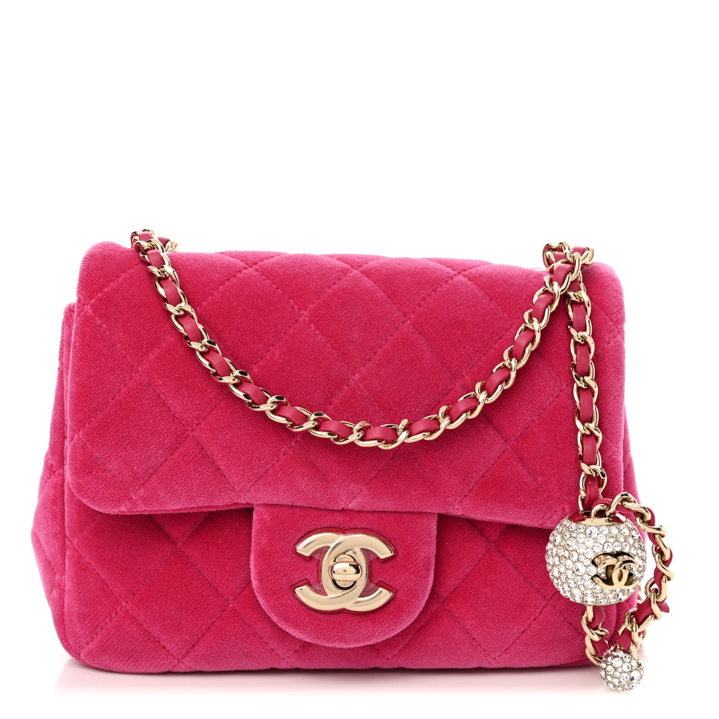 Velvet Quilted Mini Square Pearl Crush Flap Fuchsia