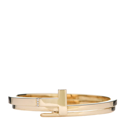 Tiffany 18K Yellow Gold Diamond Wide T T1 Hinged Wrap Bangle Bracelet 1 of 5
