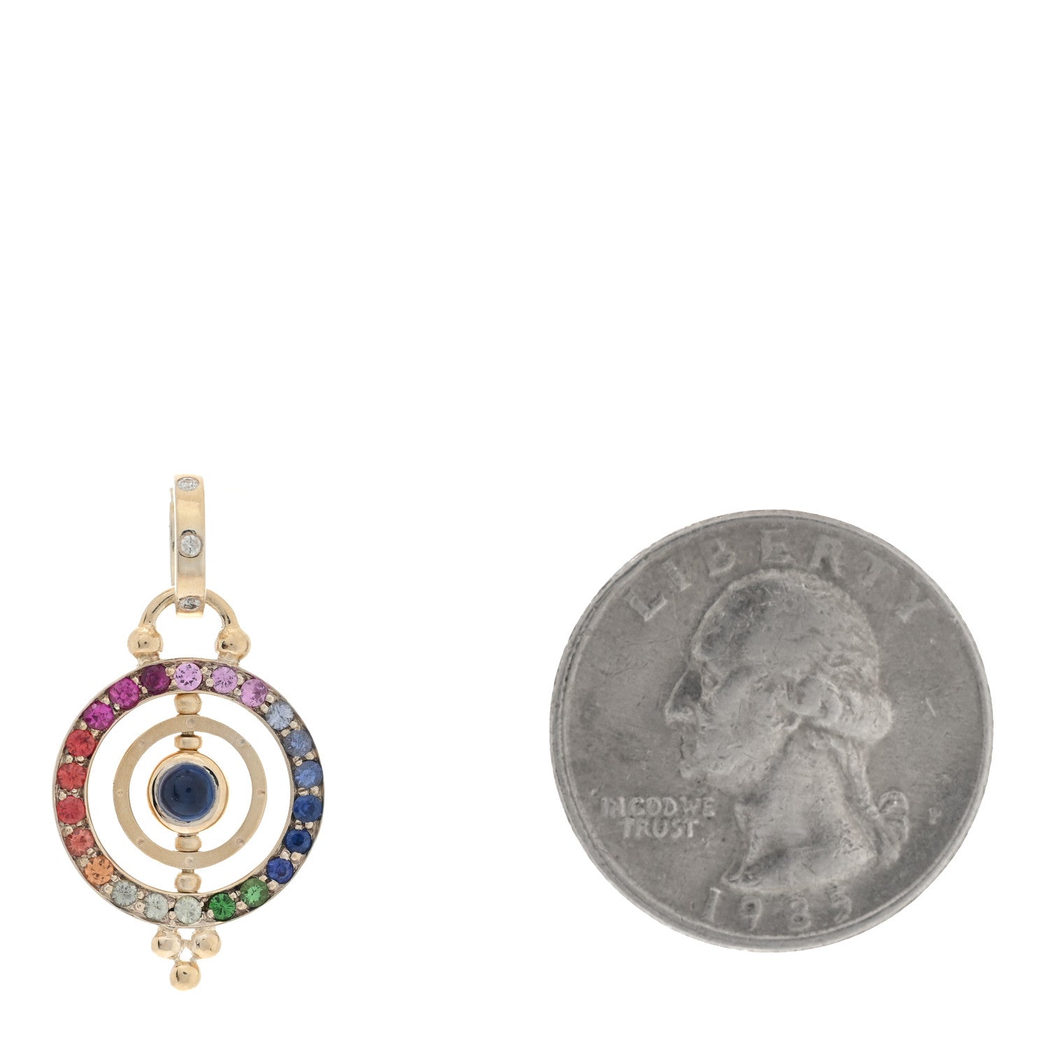 Temple St. Clair 18K Yellow Gold Diamond Sapphire Tsavorite Celestial 3x Orbit Pendant 2 of 3