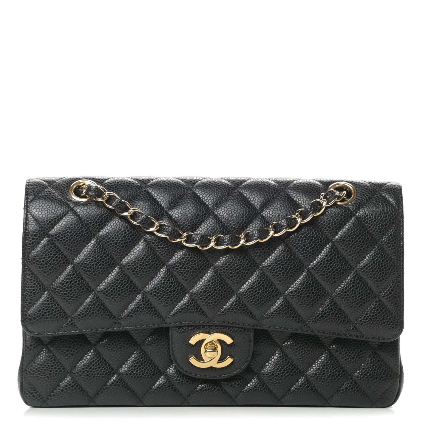 Caviar Quilted Medium Double Flap Black