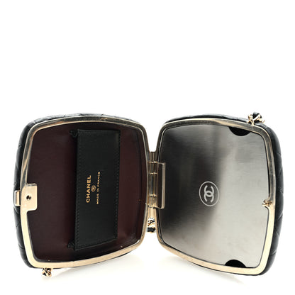 Chanel Lambskin Quilted Compact Vanity Case Purse With Chain Black 5 of 10