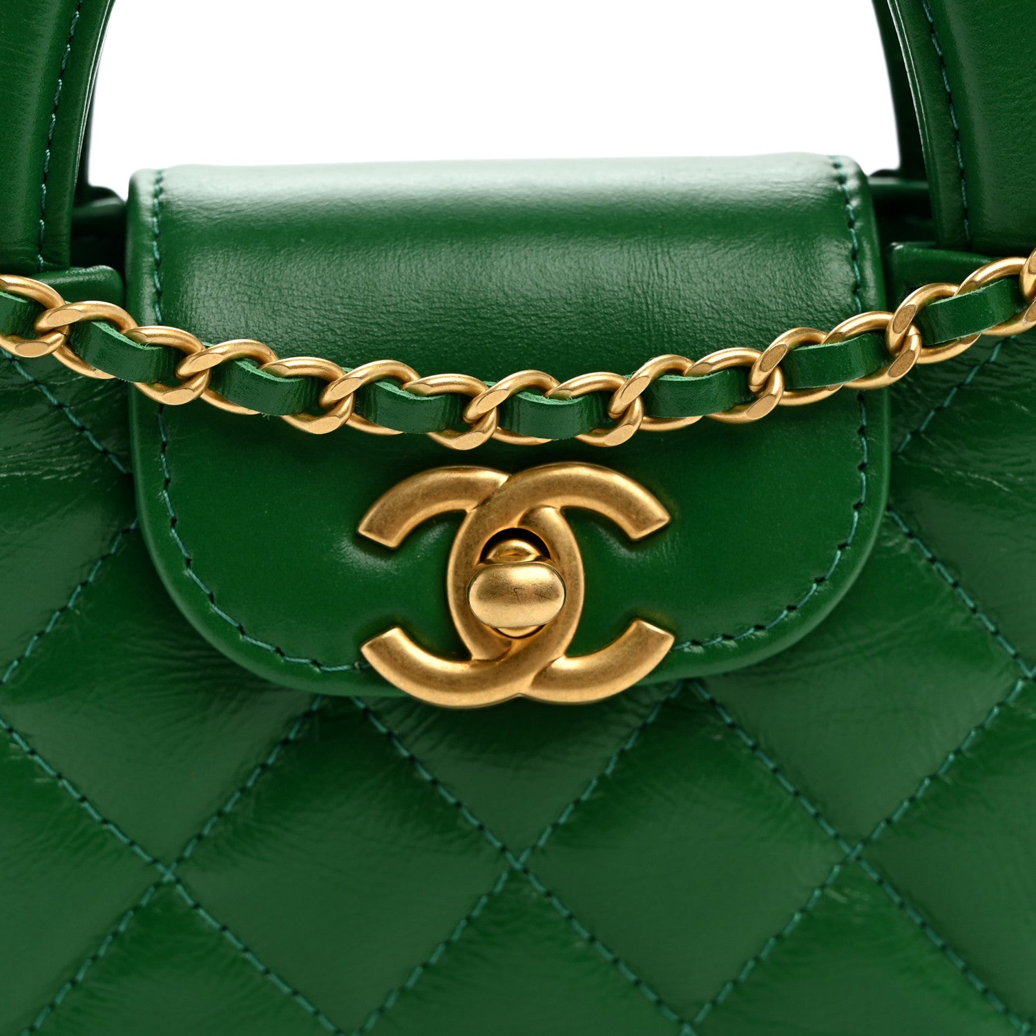 Chanel Shiny Aged Calfskin Quilted Mini Nano Kelly Shopper Green 7 of 9