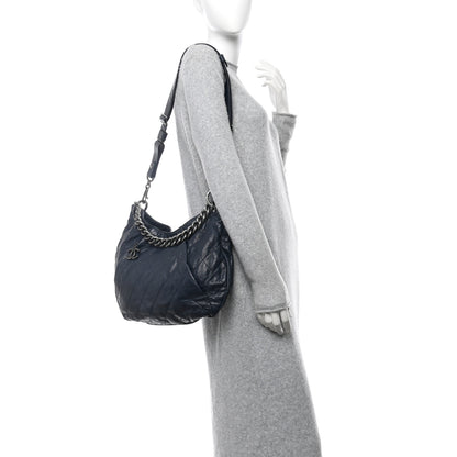 Chanel Calfskin Coco Pleats Hobo Dark Blue 2 of 11