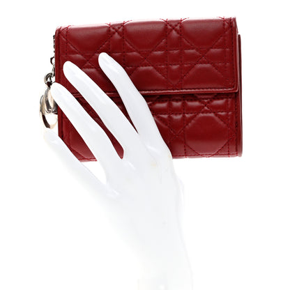 Christian Dior Lambskin Cannage Lady Dior Compact Wallet Red 2 of 6