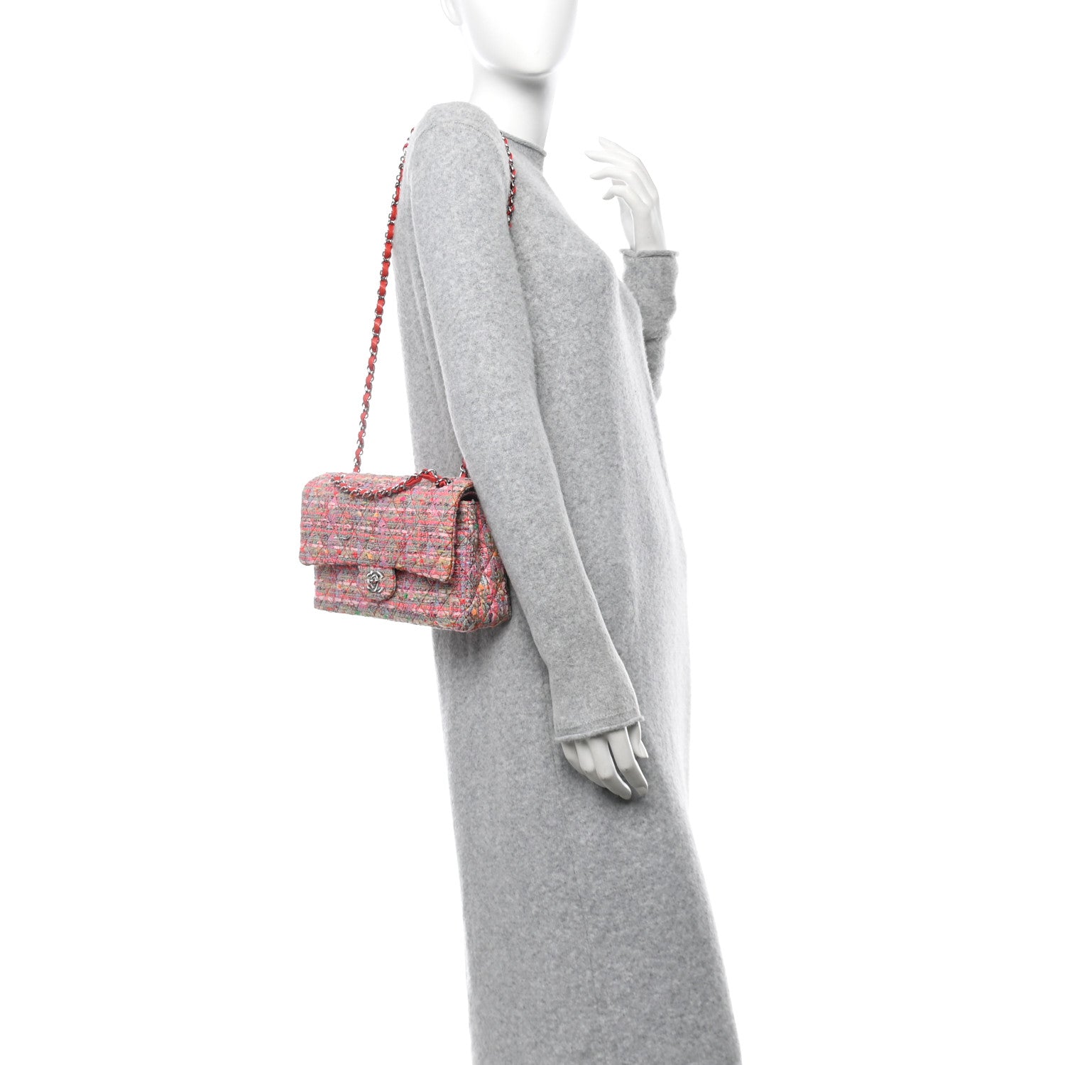 Chanel Tweed Quilted Medium Double Flap Pink 2 of 11