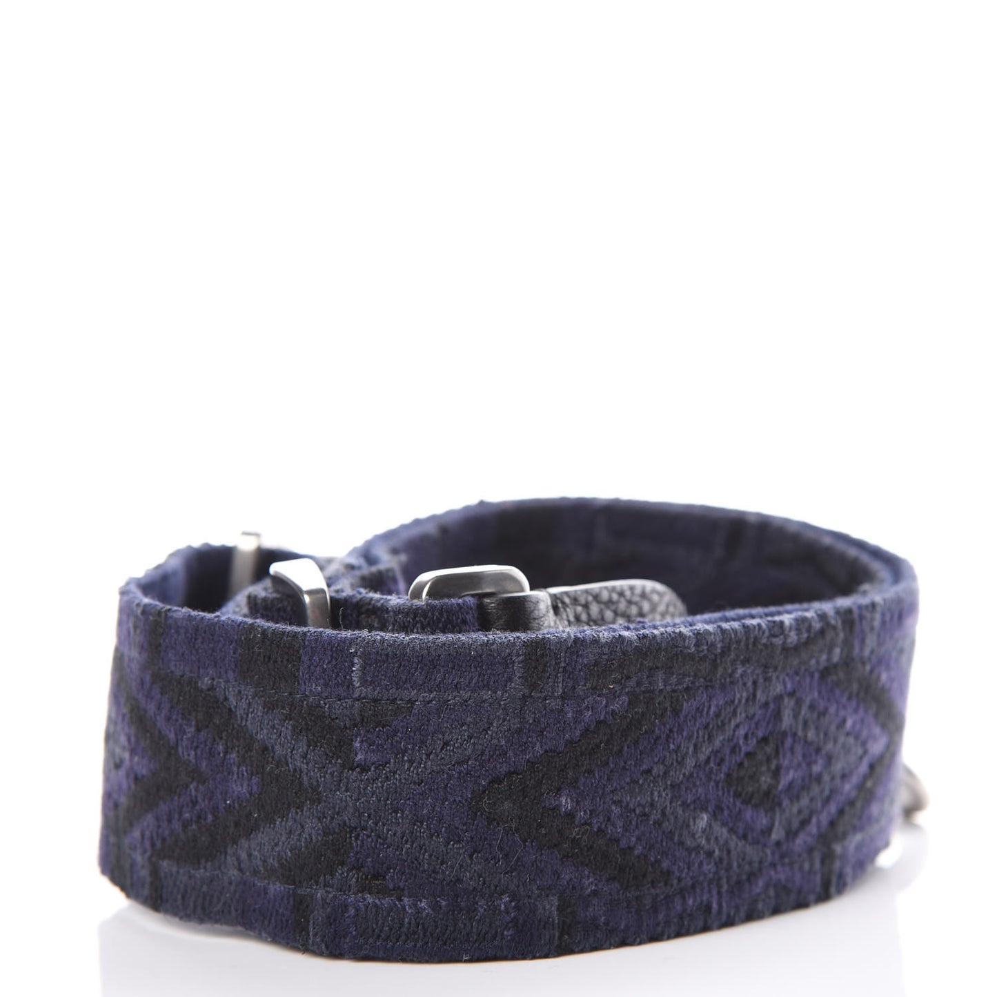 Canvas Geometric Embroidered Rockstud Guitar Strap Black Blue